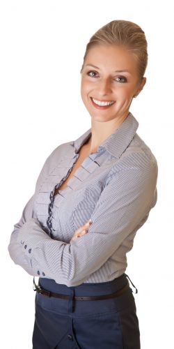 Caucasian blond businesswoman in suit on white isolated backgro Caucasian blond businesswoman in suit on white isolated background